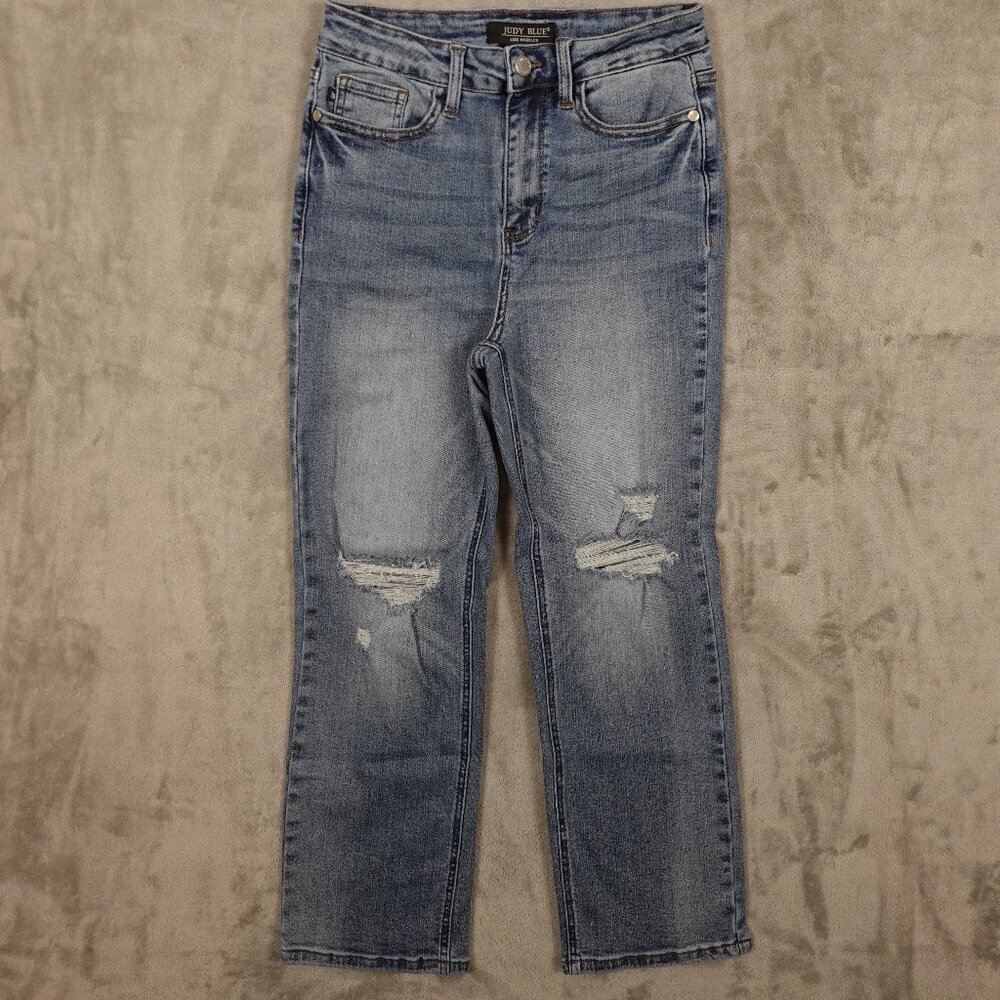 Judy Blue jeans straight crop women's 27 blue stretchy high waist